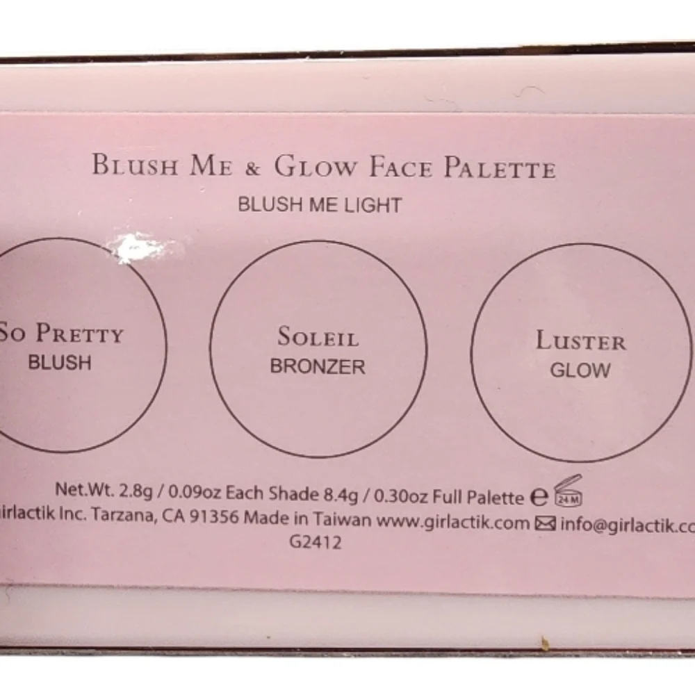 Girlactik Blush Me & Glow Face Palette 3×2.8g Blush Me Light Shades NIB